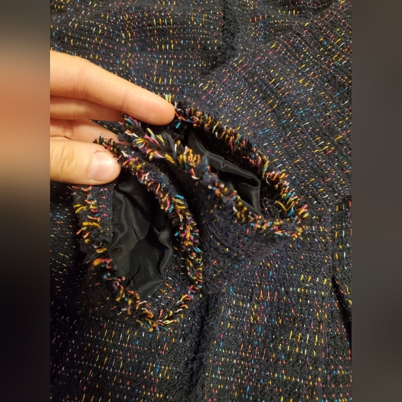 Rebecca Taylor Rainbow Tweed Jacket in Navy. Funfetti. Pleated parts. Size 6. - Picture 11 of 15
